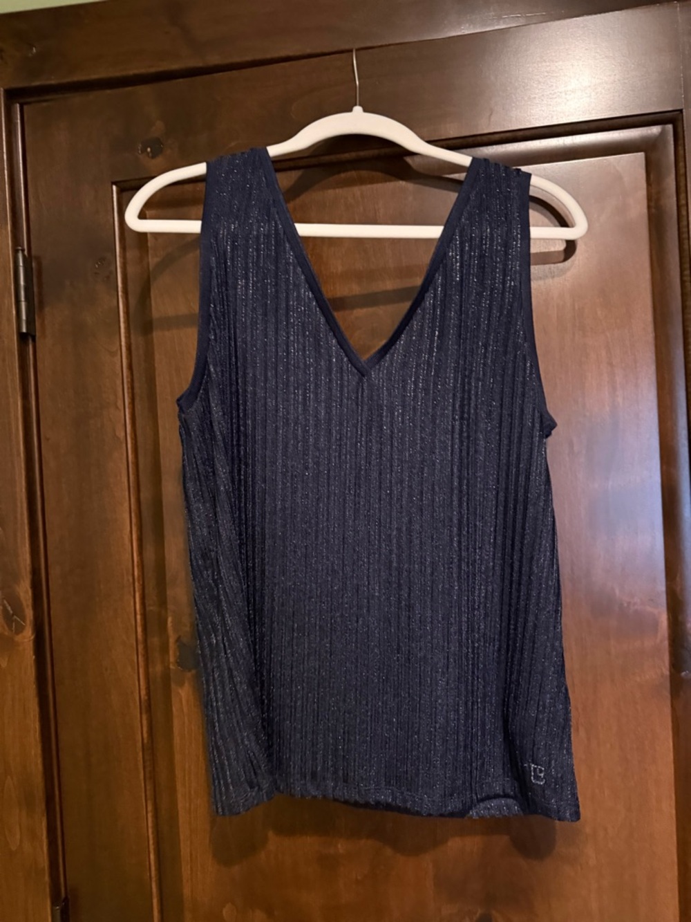 Ted Baker London Navy Metallic Ribbed V-Neck Tank WORN ONCE